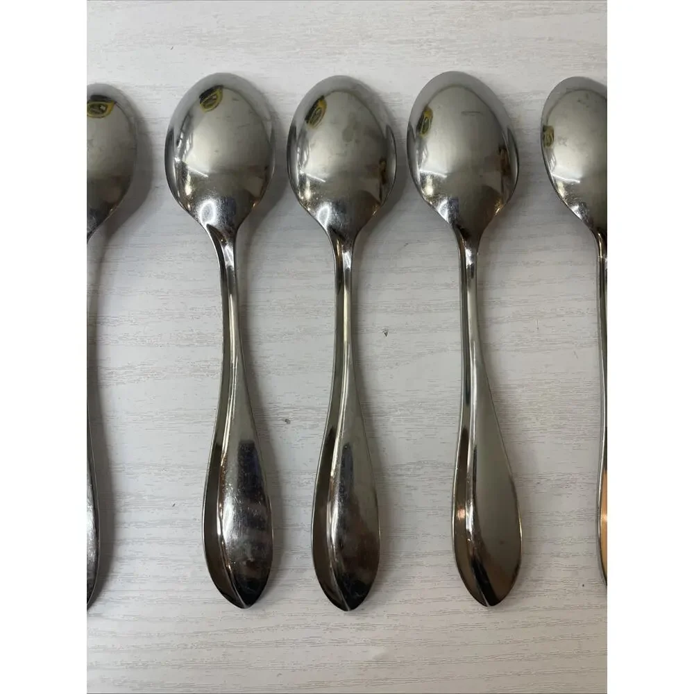 Lot of 8 Cuisinart Carbay Stainless Oval Soup Place Spoons Replacement Flatware